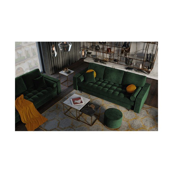 Santo zöld kinyitható bársonykanapé - Milo Casa-image-1