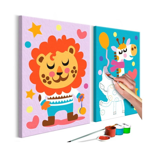 Lion & Giraffe DIY készlet, saját kétrészes vászonkép festése, 33 x 23 cm - Artgeist