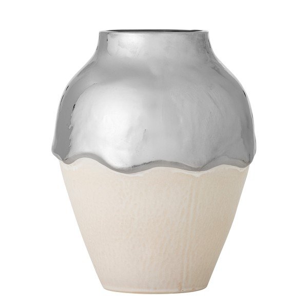 Krémszínű-ezüstszínű kőedény váza (magasság 26 cm) Silvio – Bloomingville