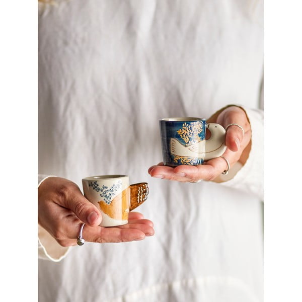 Kék-krémszínű agyagkerámia eszpresszó csésze szett 2 db-os 55 ml Hezha – Bloomingville-image-1