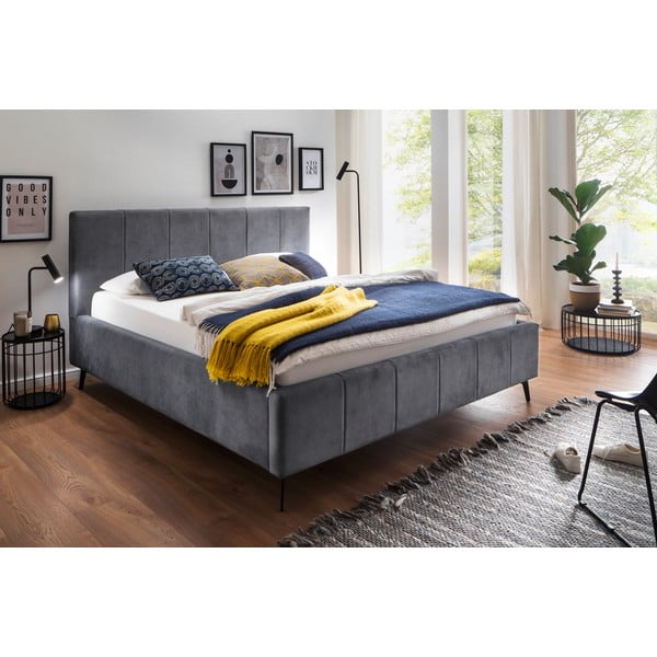 Antracitszürke kárpitozott ágyneműtartós franciaágy ágyráccsal 160x200 cm Lizzano – Meise Möbel-image-1