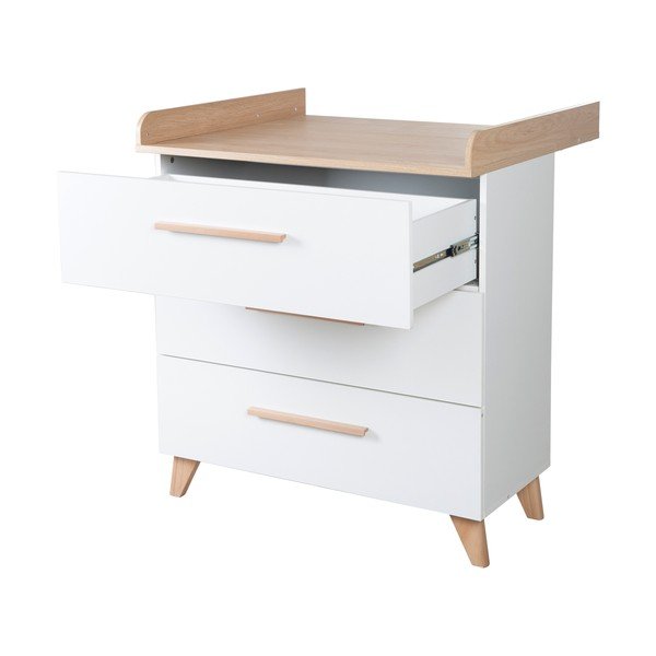 Fehér gyerek komód pelenkázó feltéttel, tölgyfa dekorral 88,5x99x76 cm Léon – Roba-image-3