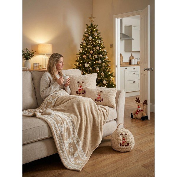 Bézs flanel takaró karácsonyi mintával 130x160 cm XMAS – Tiseco Home Studio-image-2