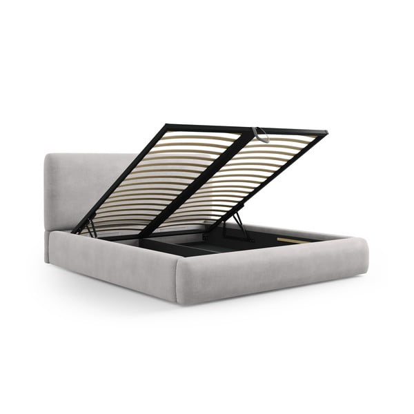 Világosszürke kárpitozott ágyneműtartós franciaágy ágyráccsal 180x200 cm Colonel – Cosmopolitan Design-image-2