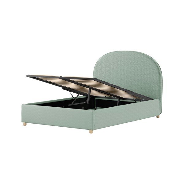 Zöld kárpitozott ágyneműtartós franciaágy ágyráccsal 140x200 cm Moon – Vipack-image-4