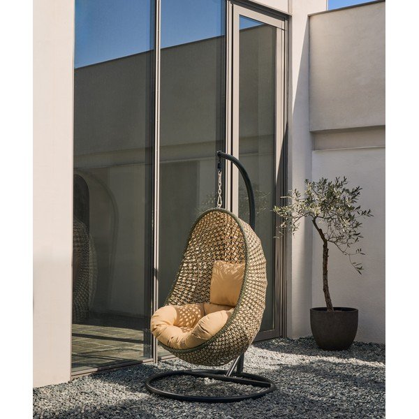 Zöld-natúr színű párnázott kerti függőfotel Cira – Kave Home-image-1