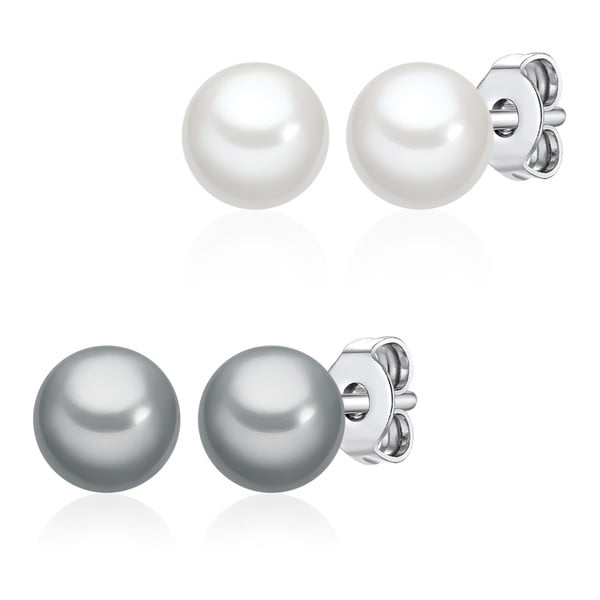 2 darabos fehér és világosszürke gyöngy fülbevaló szett, ⌀ 0,6 cm - Perldesse