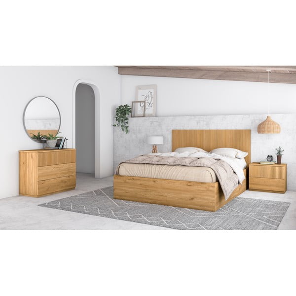 Natúr színű alacsony komód tölgyfa dekorral 100x72 cm Rayana – Marckeric-image-1