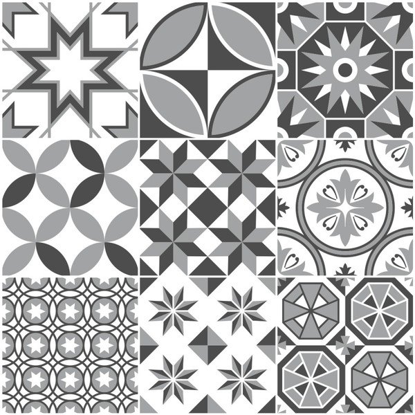 Wall Decal Tiles Azulejos Shades of Gray Sotchi 9 db-os falmatrica szett, 15 x 15 cm - Ambiance-image-1