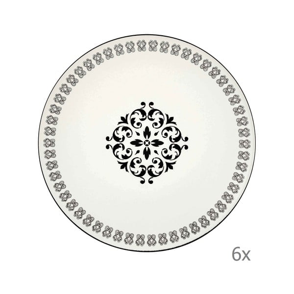 Libre Rosette 6 db krémszínű porcelán tányér fekete mintával, ⌀ 26 cm - Mia