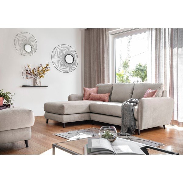 Cosy Claire bézs bársony sarokkanapé lábtartóval, bal oldalas - Miuform-image-4