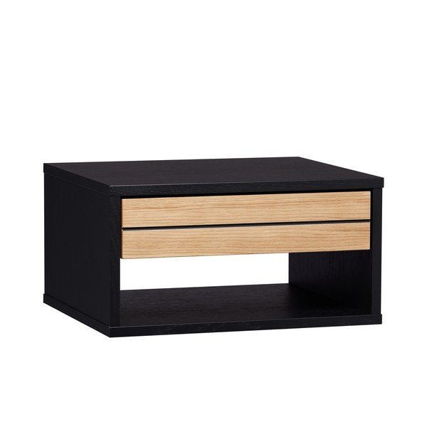 Fekete-natúr színű függő éjjeliszekrény tölgyfa dekorral Stripe – Woodman-image-3