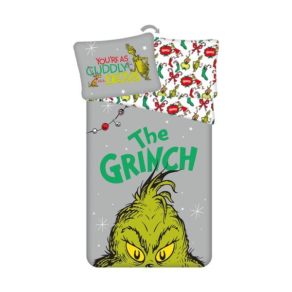 Zöld-szürke egyszemélyes pamut gyerek ágyneműhuzat 200x140 cm Grinch – Jerry Fabrics