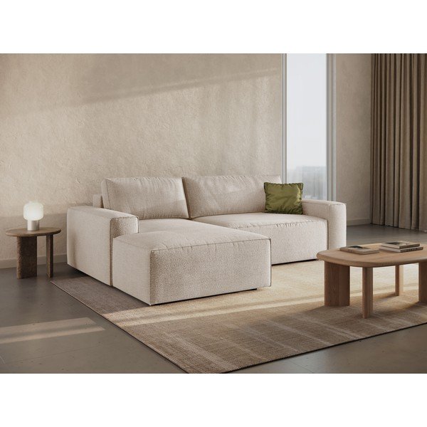 Bézs buklé kinyitható sarokkanapé (bal oldali) Jodie – Micadoni Home-image-1