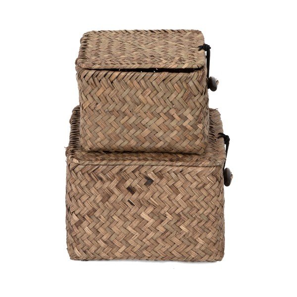 Lidwhite 2 db-os sötétbarna nád tárolókosár szett - Compactor-image-4