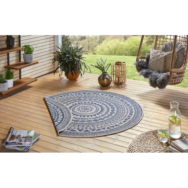 Coron kék-krémszínű kültéri szőnyeg, ø 140 cm - NORTHRUGS-image-3
