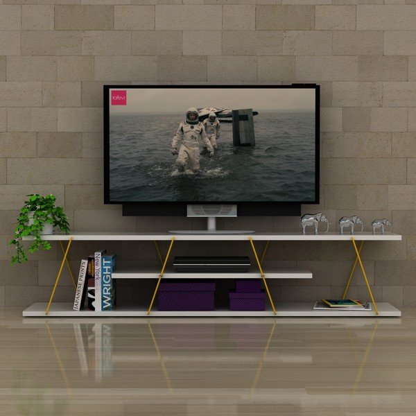 Rafevi Tars fehér TV- állvány, sárga részletekkel-image-1