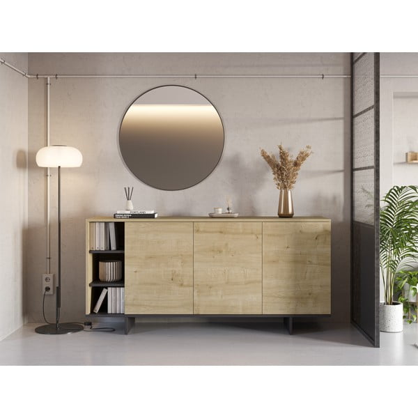 Natúr színű alacsony komód tölgyfa dekorral 170x80 cm Cequoia – Marckeric-image-1