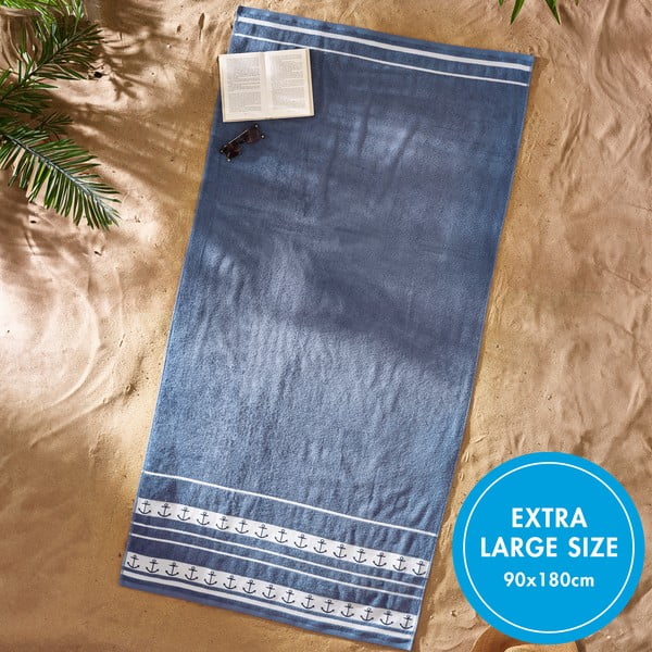 Kék pamut strandtörölköző 90x180 cm Anchors – Catherine Lansfield-image-4