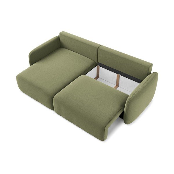 Zöld bársony kinyitható-tárolóhelyes sarokkanapé (bal oldali-heverő résszel) Kalena – Makamii-image-4