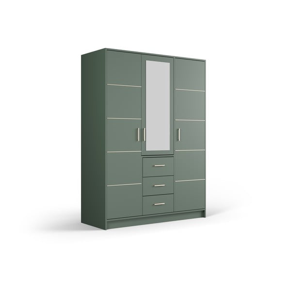 Zöld ruhásszekrény tükörrel 147x200 cm Burren - Cosmopolitan Design-image-2