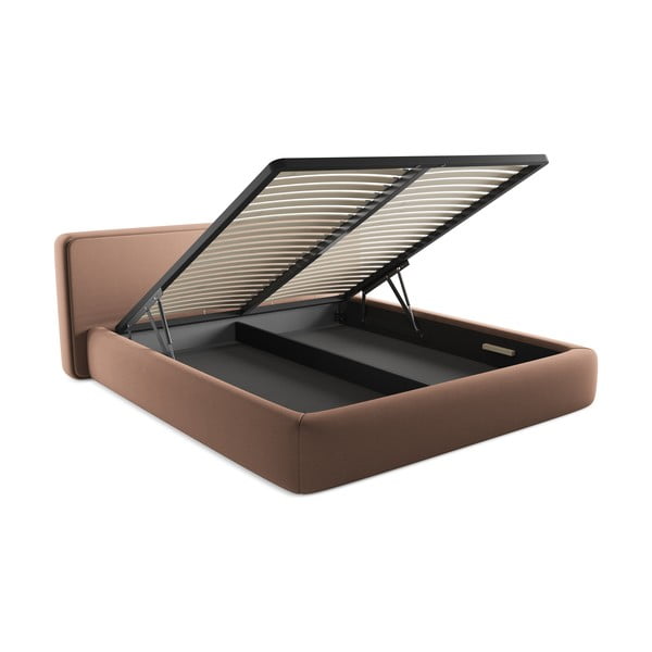 Világos rózsaszín kárpitozott ágyneműtartós franciaágy ágyráccsal 180x200 cm Kiana – Makamii-image-3