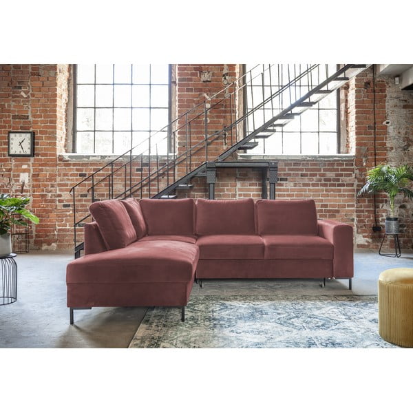 Rózsaszín bársony kinyitható sarokkanapé (bal oldali) Lofty Lilly – Miuform-image-3