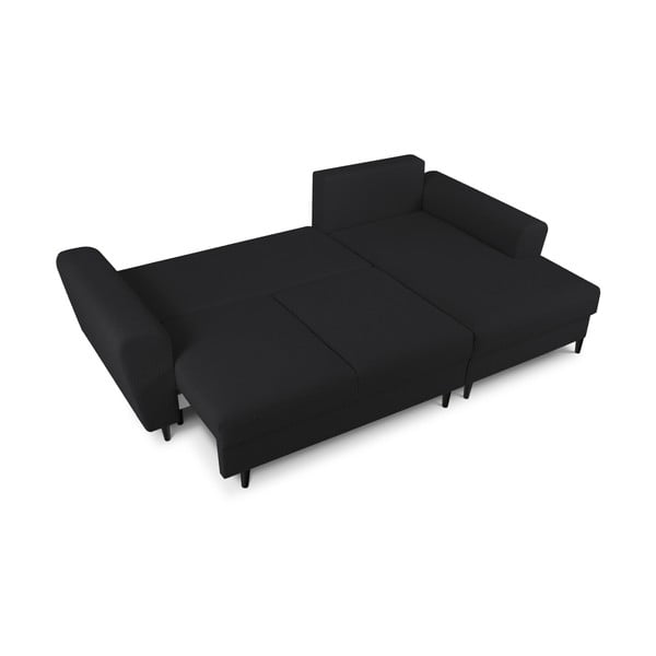 Fekete buklé kinyitható tárolóhelyes sarokkanapé (jobb oldali-heverő résszel) Kyoto – Cosmopolitan Design-image-2