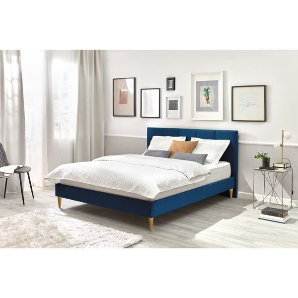 Kék kárpitozott franciaágy ágyráccsal 180x200 cm Vivara – Bobochic Paris-image-3