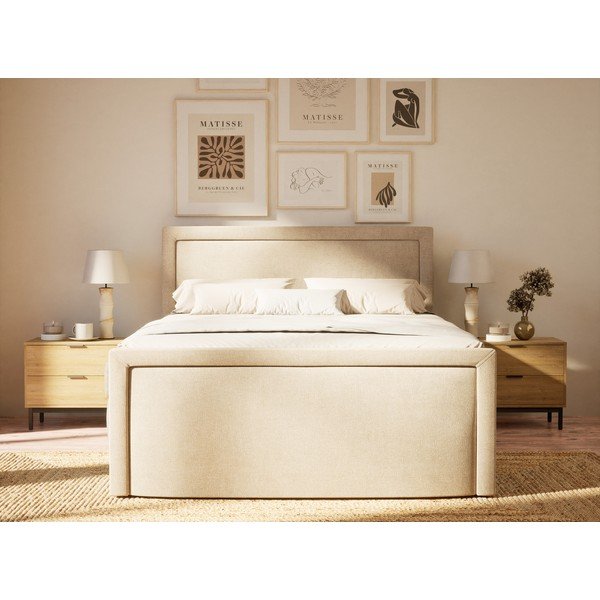 Bézs ágyneműtartós boxspring ágy 160x200 cm Fresco – Maison de Rêve-image-4