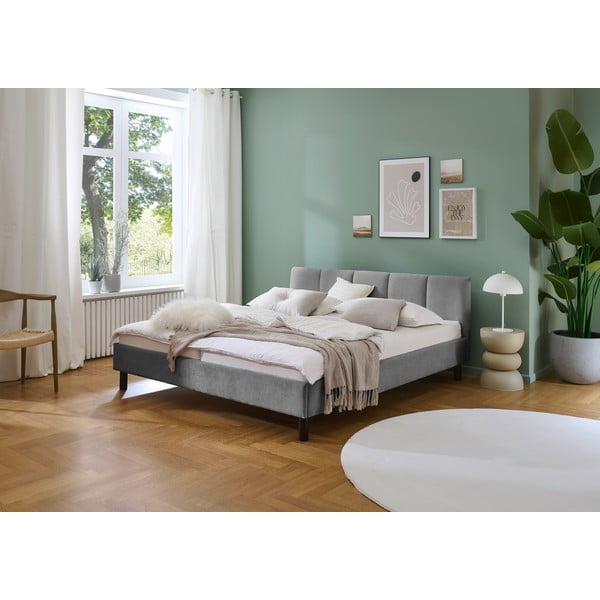Szürke kárpitozott franciaágy ágyrács nélkül 180x200 cm Joker – Meise Möbel-image-1