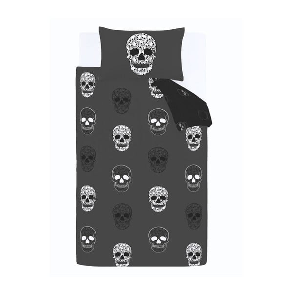 Sötétszürke egyszemélyes gyerek ágyneműhuzat 135x200 cm Skulls – Catherine Lansfield