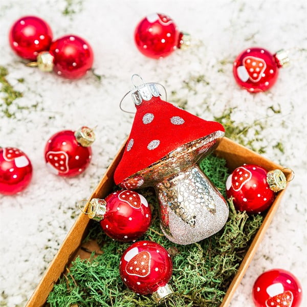 Üveg kézzel készített karácsonyfadísz készlet 12 db-os ø 3 cm Mushroom Mini – Sass & Belle-image-2