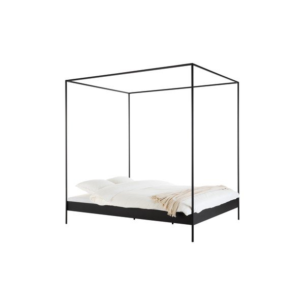 Fekete acél franciaágy ágytámla nélkül-baldachinos ágyráccsal 200x200 cm Eton – noo.ma