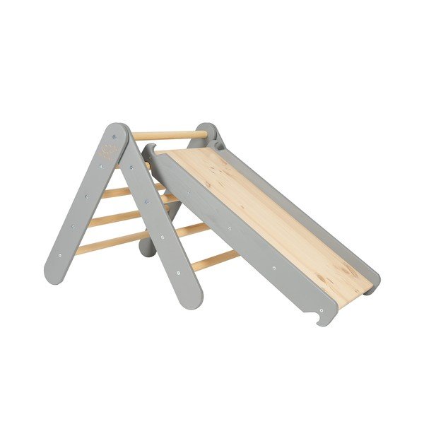 Szürke borovi fenyő pikler háromszög 46x87x60 cm Montessori – Meowbaby