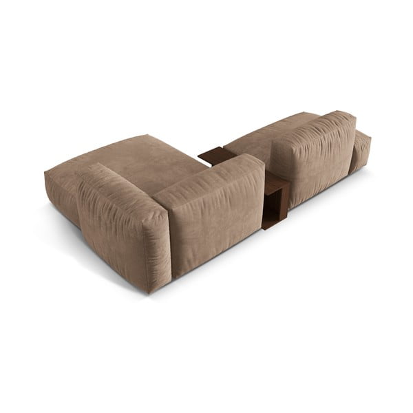 Világosbarna bársony moduláris sarokkanapé (jobb oldali-heverő résszel) Martina – Micadoni -image-3