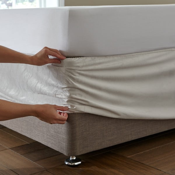 Krémszínű gumis bársony ágykeret huzat 152x198 cm Kingsley – Catherine Lansfield-image-2