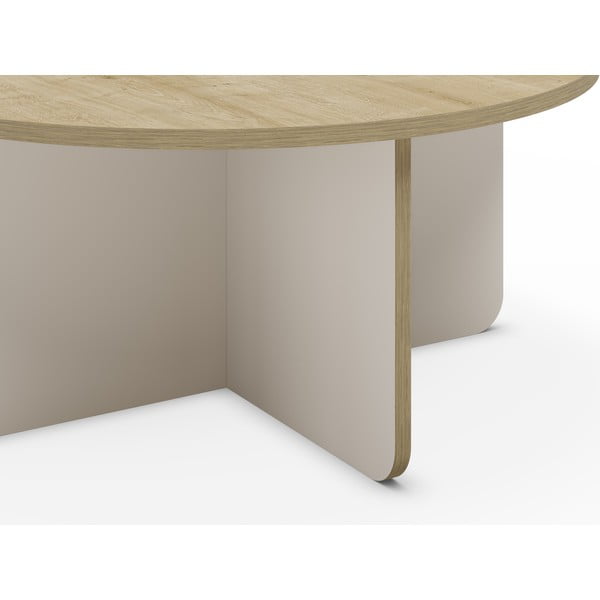 Krémszínű-natúr színű kerek dohányzóasztal tölgyfa dekoros asztallappal ø 80 cm Hillary – Marckeric-image-3