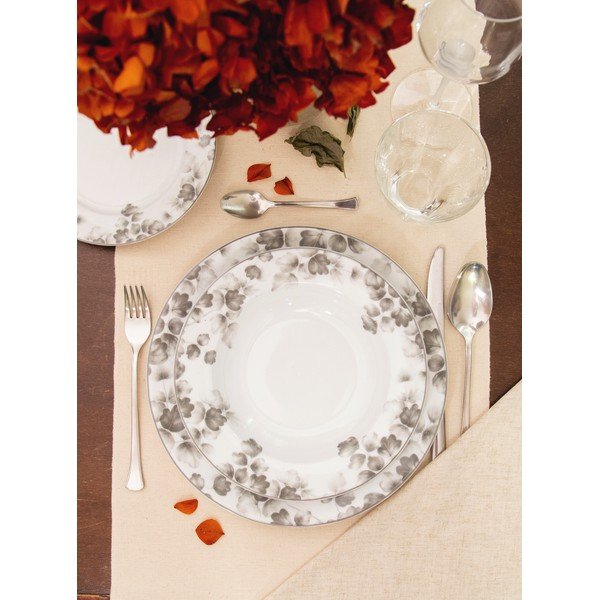 Fehér-világosszürke porcelán desszertes tányér készlet 6 db-os ø 19 cm Foliage gray – Villa Altachiara-image-2