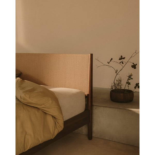 Sötétbarna diófa franciaágy ágyráccsal 180x200 cm Elan – Kave Home-image-2