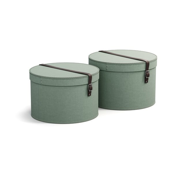 Kékeszöld fedeles karton tárolódoboz szett 2 db-os ø 37,5x25,5 cm Rut Canvas Paper Laminate – Bigso-image-2