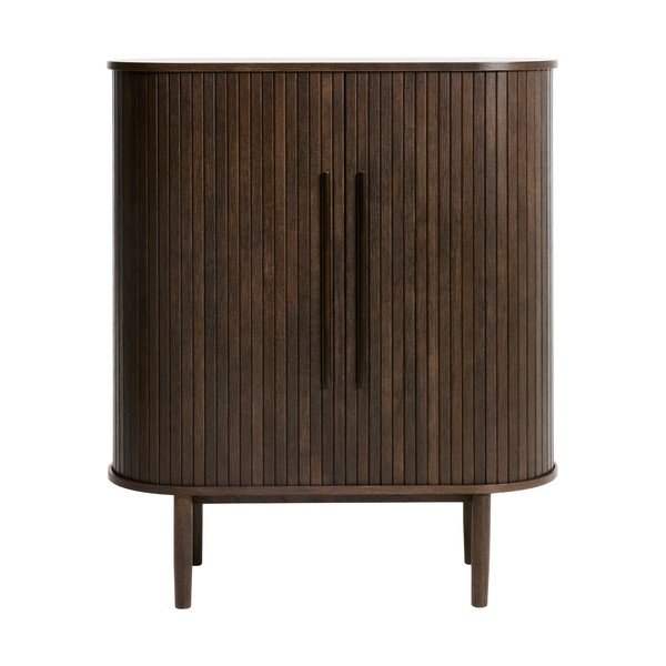 Sötét natúr színű szekrény tolóajtóval, tölgyfa dekorral 100x118x40 cm Meta – Unique Furniture-image-2