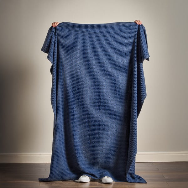 Sötétkék pamut takaró 150x200 cm Jaipur Chunky Waffle – Pineapple Elephant-image-2