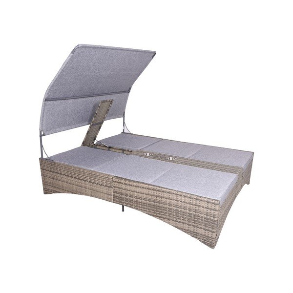 Szürke kétszemélyes fém-műrattan kerti napozóágy Pescara – Garden Pleasure-image-2