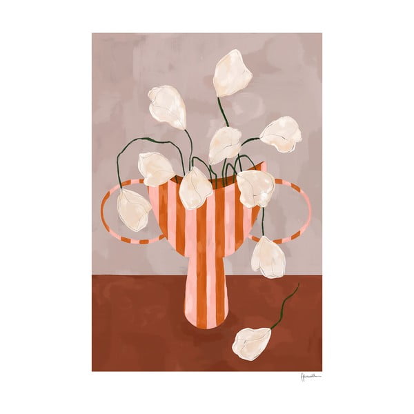 Poszter 50x70 cm White Flowers in Striped Vase – Frankie Penwill – The Poster Club