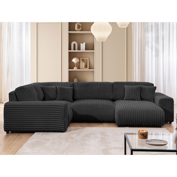 Sötétszürke kordbársony sarokkanapé (bal oldali-U alakú) Justin – Ropez-image-1