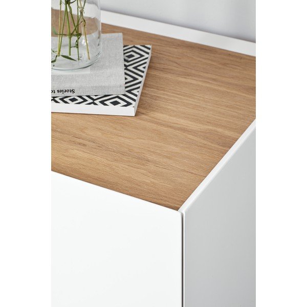 Fehér alacsony komód tölgyfa dekorral 110x85 cm Arista – Teulat-image-2
