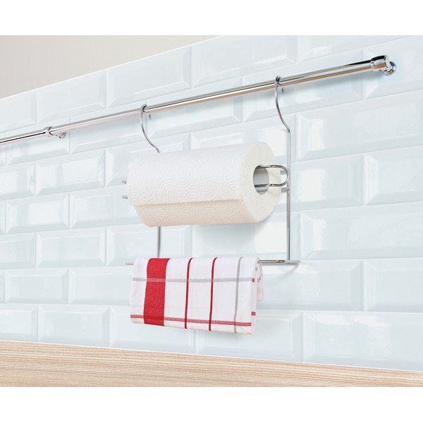 Ezüstszínű függő krómozott acél konyharuha és papírtörlő tartó Lonardo – Metaltex-image-2