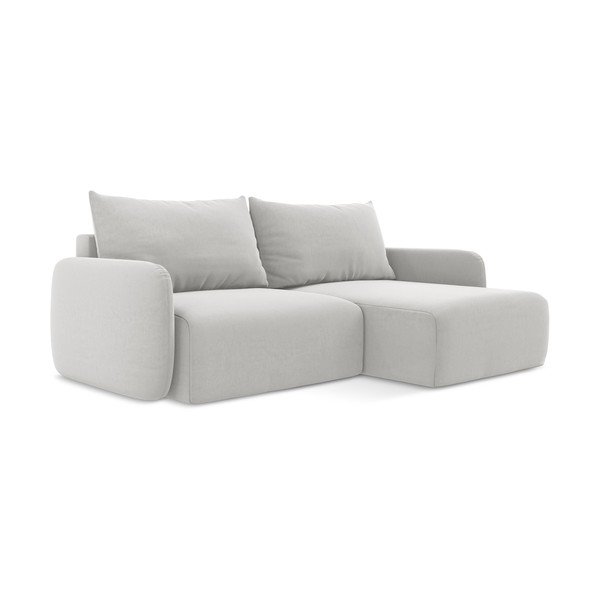 Világosszürke bársony kinyitható-tárolóhelyes sarokkanapé (jobb oldali-heverő résszel) Kalena – Makamii-image-2