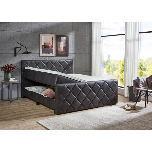 Fekete ágyneműtartós boxspring ágy 180x200 cm Chester – Rojaplast-image-2